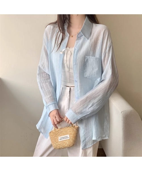 Ritzy（リッツィー）の「7色展開　オーバーサイズ 長袖シアーシャツ（シャツ/ブラウス・レディース・ブルー/ホワイト/ピンク/ライトグリーン/グリーン/ベージュ/イエロー・FREE）」の13枚目の写真
