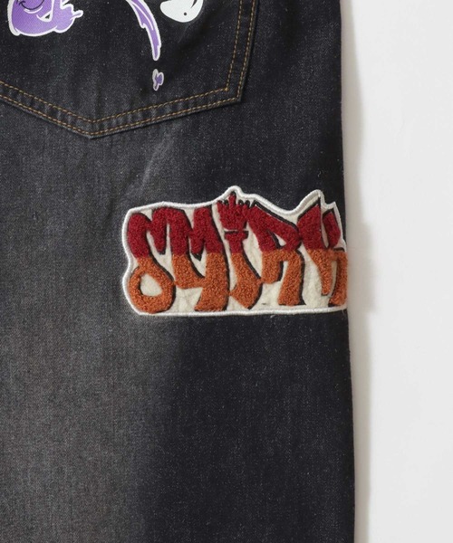 00sバランスストリートウェアロゴ刺繍ワイドブラックデニムパンツBALANCE STARTER BLACK LABEL ジーンズ 「STARTER /スターター