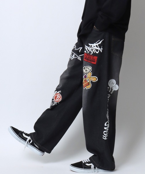 SITRY（シトリー）の「2026SS新色追加 Street Design Patch ＆ Print Barrel Leg Denim Pants/ストリートデザイン ワッペン＆プリント バレルレッグデニムパンツ ワイドデニムパンツ（デニムパンツ・メンズ・ブルー/ブラック/ホワイト・L/M）」の8枚目の写真