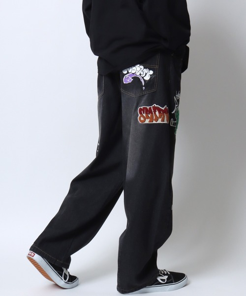 SITRY（シトリー）の「2026SS新色追加 Street Design Patch ＆ Print Barrel Leg Denim Pants/ストリートデザイン ワッペン＆プリント バレルレッグデニムパンツ ワイドデニムパンツ（デニムパンツ・メンズ・ブルー/ブラック/ホワイト・L/M）」の13枚目の写真