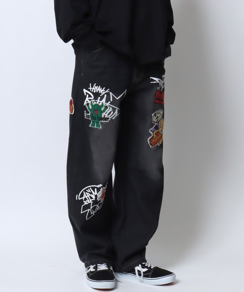 SITRY（シトリー）の「2026SS新色追加 Street Design Patch ＆ Print Barrel Leg Denim Pants/ストリートデザイン ワッペン＆プリント バレルレッグデニムパンツ ワイドデニムパンツ（デニムパンツ・メンズ・ブルー/ブラック/ホワイト・L/M）」の14枚目の写真