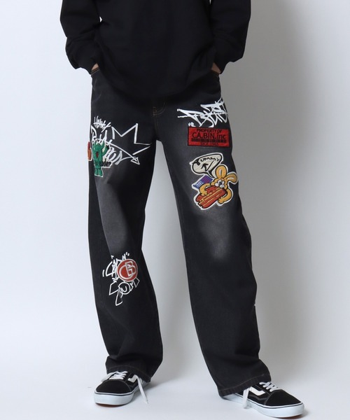 SITRY（シトリー）の「2026SS新色追加 Street Design Patch ＆ Print Barrel Leg Denim Pants/ストリートデザイン ワッペン＆プリント バレルレッグデニムパンツ ワイドデニムパンツ（デニムパンツ・メンズ・ブルー/ブラック/ホワイト・L/M）」の11枚目の写真