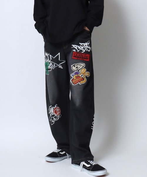 SITRY（シトリー）の「2026SS新色追加 Street Design Patch ＆ Print Barrel Leg Denim Pants/ストリートデザイン ワッペン＆プリント バレルレッグデニムパンツ ワイドデニムパンツ（デニムパンツ・メンズ・ブルー/ブラック/ホワイト・L/M）」の12枚目の写真