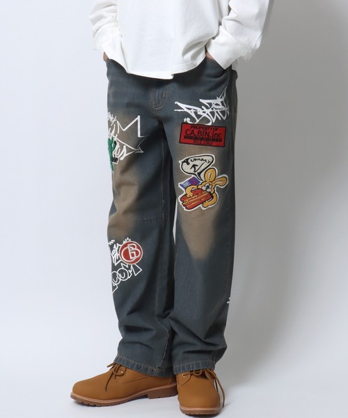 SITRY（シトリー）の「2026SS新色追加 Street Design Patch ＆ Print Barrel Leg Denim Pants/ストリートデザイン ワッペン＆プリント バレルレッグデニムパンツ ワイドデニムパンツ（デニムパンツ・メンズ・ブルー/ブラック/ホワイト・L/M）」の17枚目の写真