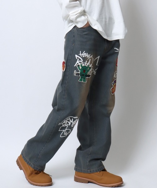 SITRY（シトリー）の「2026SS新色追加 Street Design Patch ＆ Print Barrel Leg Denim Pants/ストリートデザイン ワッペン＆プリント バレルレッグデニムパンツ ワイドデニムパンツ（デニムパンツ・メンズ・ブルー/ブラック/ホワイト・L/M）」の22枚目の写真
