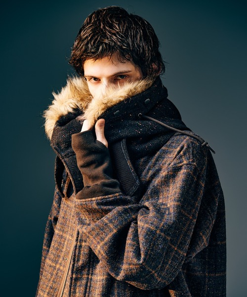 glamb グラム ボニーランチコート ダブルブレスト ボア チェック High Neck Short Mods Coat / ハイネックショートモッズコート