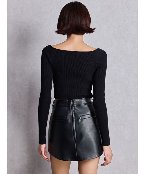 GYDA(ジェイダ)の「FRONT OPENリブニットトップス(ニット/セーター・レディース・ブラック/オフホワイト・FREE)」の4枚目の写真