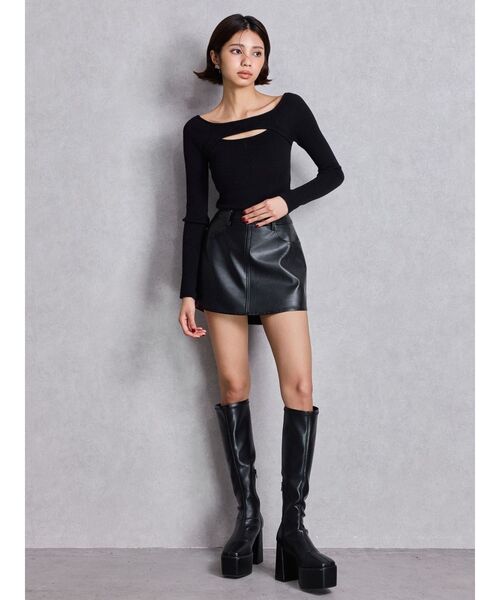 GYDA(ジェイダ)の「FRONT OPENリブニットトップス(ニット/セーター・レディース・ブラック/オフホワイト・FREE)」の5枚目の写真