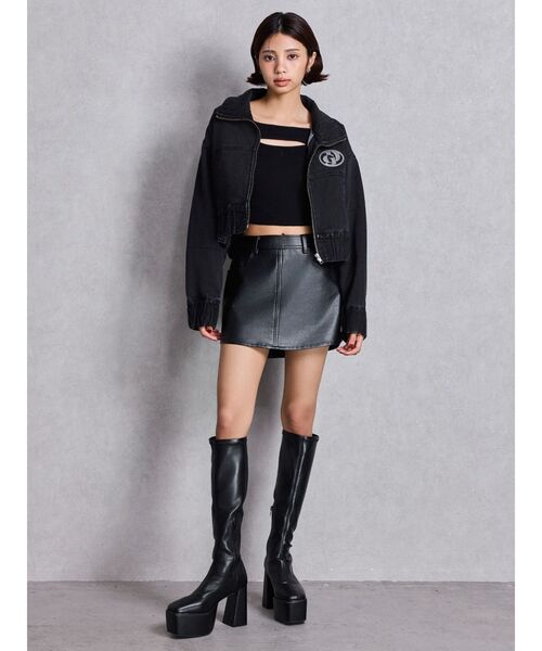 GYDA(ジェイダ)の「FRONT OPENリブニットトップス(ニット/セーター・レディース・ブラック/オフホワイト・FREE)」の7枚目の写真