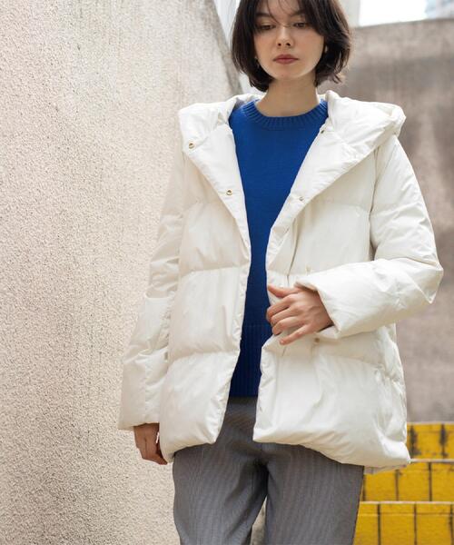 ホワイト ダウンジャケット OPAQUE.CLIP (オペークドットクリップ) 撥水フードミドルダウンコート【防風/抗菌防臭/洗濯機OK】《S～LL