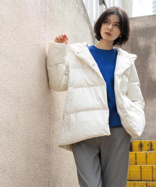 OPAQUE.CLIP（オペークドットクリップ）の「撥水フードミドルダウンコート【防風/抗菌防臭/洗濯機OK】《S～LL》（ダウンジャケット/コート・レディース・ブラック/オフホワイト/キャメル・40/38/36/42）」の14枚目の写真