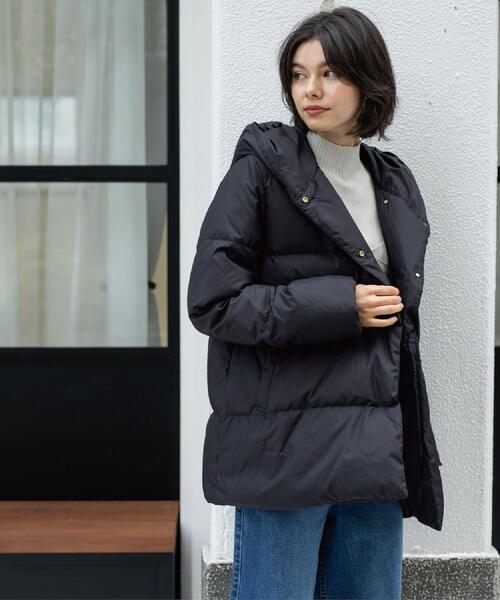 OPAQUE.CLIP（オペークドットクリップ）の「撥水フードミドルダウンコート【防風/抗菌防臭/洗濯機OK】《S～LL》（ダウンジャケット/コート・レディース・ブラック/オフホワイト/キャメル・40/38/36/42）」の21枚目の写真