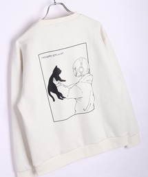TASOGARE フェイクスエード 猫 バックプリント トレーナー