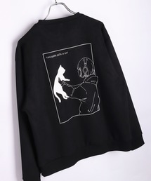 TASOGARE フェイクスエード 猫 バックプリント トレーナー