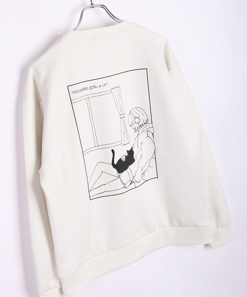 WESTSEA（ウエストシー）の「TASOGARE フェイクスエード 猫 バックプリント トレーナー（スウェット・メンズ・ブラック/ホワイト系その他/ブラック系その他/オフホワイト・L/M）」の2枚目の写真