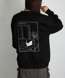 TASOGARE フェイクスエード 猫 バックプリント トレーナー