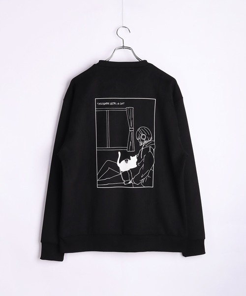 WESTSEA（ウエストシー）の「TASOGARE フェイクスエード 猫 バックプリント トレーナー（スウェット・メンズ・ブラック/ホワイト系その他/ブラック系その他/オフホワイト・L/M）」の6枚目の写真