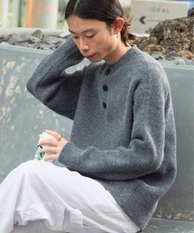 Rib knit Henley neck knit sweater/畦編みヘンリーネックニットセーター 秋 秋服メンズ 2026年秋冬