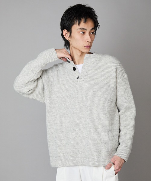 Theater code（シアターコード）の「Rib knit Henley neck knit sweater/畦編みヘンリーネックニットセーター（ニット/セーター・メンズ・ホワイト/ブラック/グレー・M/L）」の2枚目の写真