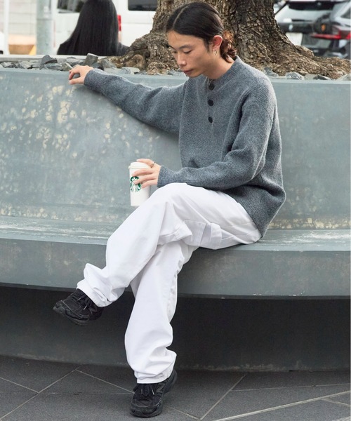 Theater code（シアターコード）の「Rib knit Henley neck knit sweater/畦編みヘンリーネックニットセーター（ニット/セーター・メンズ・ホワイト/ブラック/グレー・M/L）」の12枚目の写真