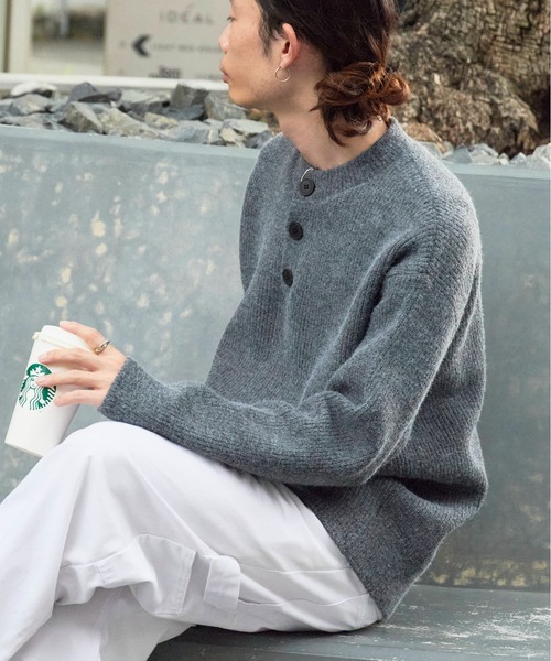 Theater code（シアターコード）の「Rib knit Henley neck knit sweater/畦編みヘンリーネックニットセーター（ニット/セーター・メンズ・ホワイト/ブラック/グレー・M/L）」の7枚目の写真