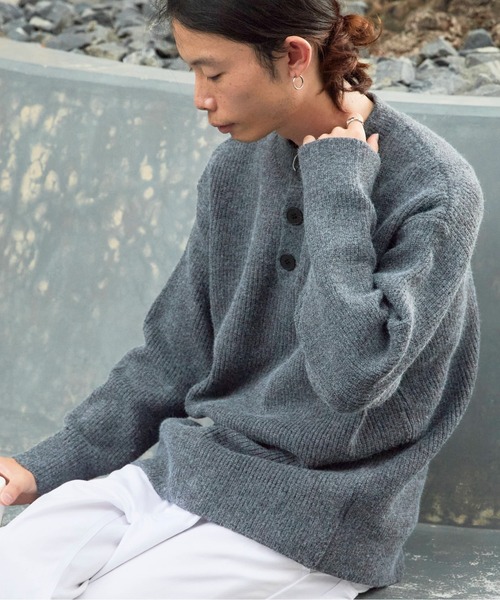 Theater code（シアターコード）の「Rib knit Henley neck knit sweater/畦編みヘンリーネックニットセーター（ニット/セーター・メンズ・ホワイト/ブラック/グレー・M/L）」の8枚目の写真