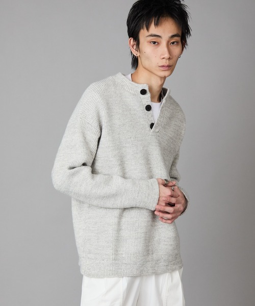 Theater code（シアターコード）の「Rib knit Henley neck knit sweater/畦編みヘンリーネックニットセーター（ニット/セーター・メンズ・ホワイト/ブラック/グレー・M/L）」の19枚目の写真