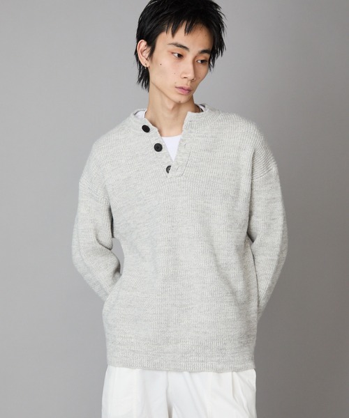 Theater code（シアターコード）の「Rib knit Henley neck knit sweater/畦編みヘンリーネックニットセーター（ニット/セーター・メンズ・ホワイト/ブラック/グレー・M/L）」の18枚目の写真