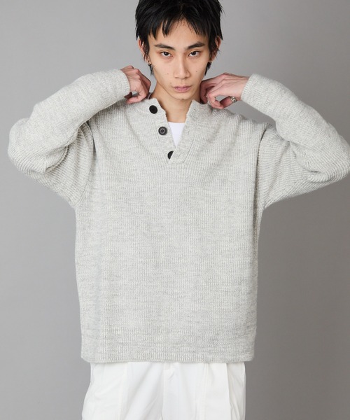 Theater code（シアターコード）の「Rib knit Henley neck knit sweater/畦編みヘンリーネックニットセーター（ニット/セーター・メンズ・ホワイト/ブラック/グレー・M/L）」の16枚目の写真