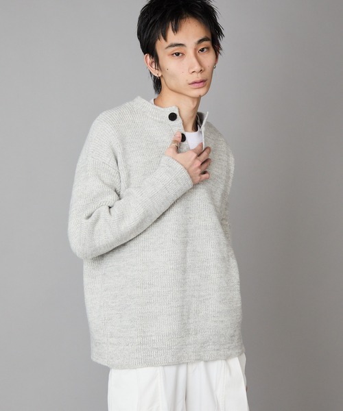 Theater code（シアターコード）の「Rib knit Henley neck knit sweater/畦編みヘンリーネックニットセーター（ニット/セーター・メンズ・ホワイト/ブラック/グレー・M/L）」の20枚目の写真