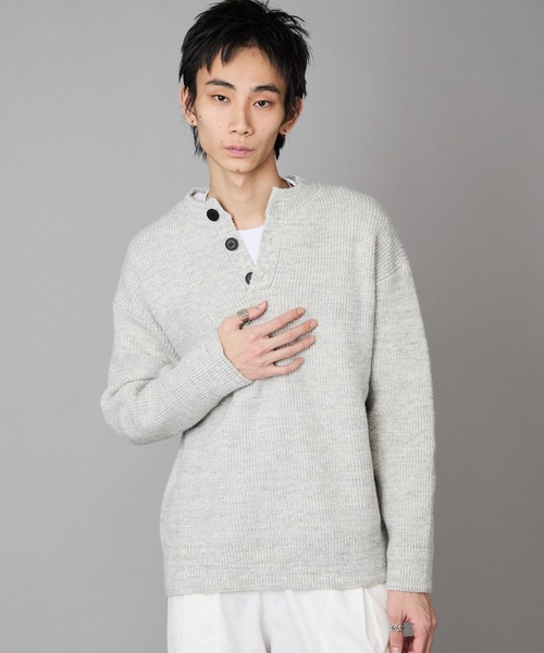Theater code（シアターコード）の「Rib knit Henley neck knit sweater/畦編みヘンリーネックニットセーター（ニット/セーター・メンズ・ホワイト/ブラック/グレー・M/L）」の17枚目の写真