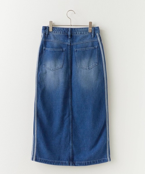 adidas ネイビー リメイクデニム ロングスカート adidas/アディダス DENIM LONG SKT デニムスカート（デニムスカート