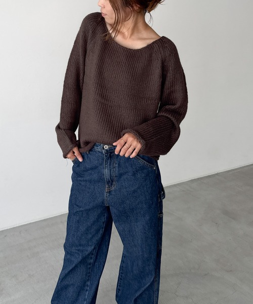 CANAL JEAN(キャナルジーン)の「El mar ラグランボートネックニット(ニット/セーター・レディース・ベージュ/ブラック/ブラウン・ONE SIZE)」の5枚目の写真