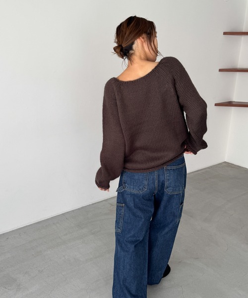 CANAL JEAN(キャナルジーン)の「El mar ラグランボートネックニット(ニット/セーター・レディース・ベージュ/ブラック/ブラウン・ONE SIZE)」の6枚目の写真