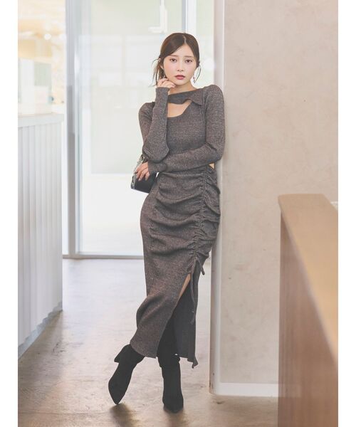 EATME デコルテリブワンピース デコルテリブギャザーワンピース（ワンピース）｜EATME