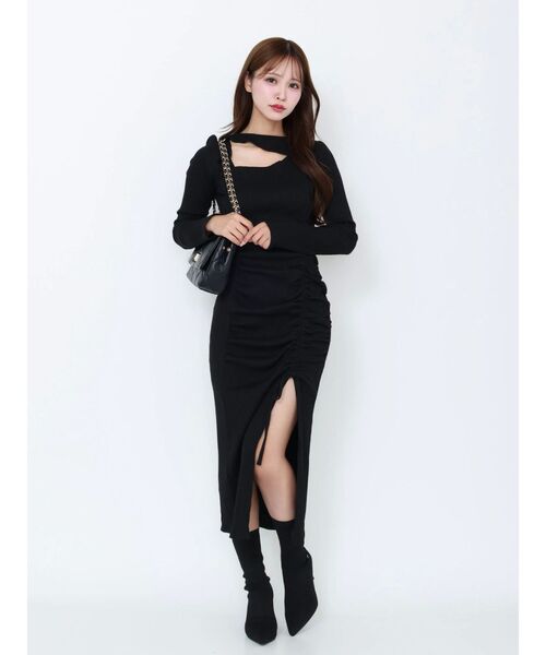 EATME デコルテリブワンピース EATME デコルテリブワンピース（ブラック） -ファッション通販