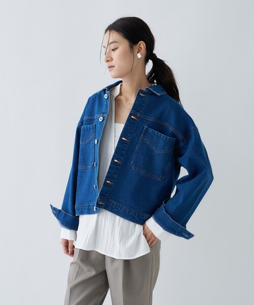 cloenc（クロエンス）の「【手洗い可】ストレッチデニムジャケット（デニムジャケット・レディース・ブルー/ネイビー・01/02/03）」の7枚目の写真