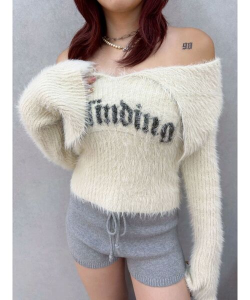 EVRIS（エヴリス）の「ラメロゴシャギーオフショルニットトップス（ニット/セーター・レディース・ピンク/ホワイト/ブラック・FREE）」の7枚目の写真