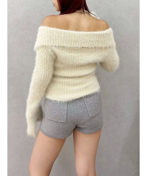 EVRIS（エヴリス）の「ラメロゴシャギーオフショルニットトップス（ニット/セーター・レディース・ピンク/ホワイト/ブラック・FREE）」の8枚目の写真