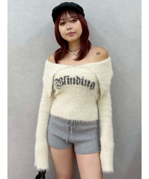 EVRIS（エヴリス）の「ラメロゴシャギーオフショルニットトップス（ニット/セーター・レディース・ピンク/ホワイト/ブラック・FREE）」の9枚目の写真