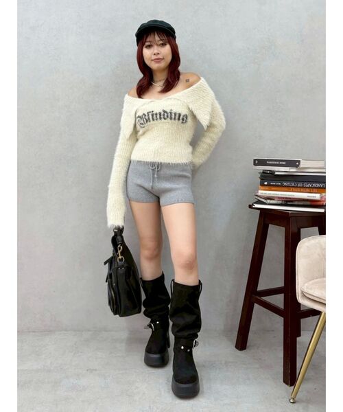 EVRIS（エヴリス）の「ラメロゴシャギーオフショルニットトップス（ニット/セーター・レディース・ピンク/ホワイト/ブラック・FREE）」の11枚目の写真