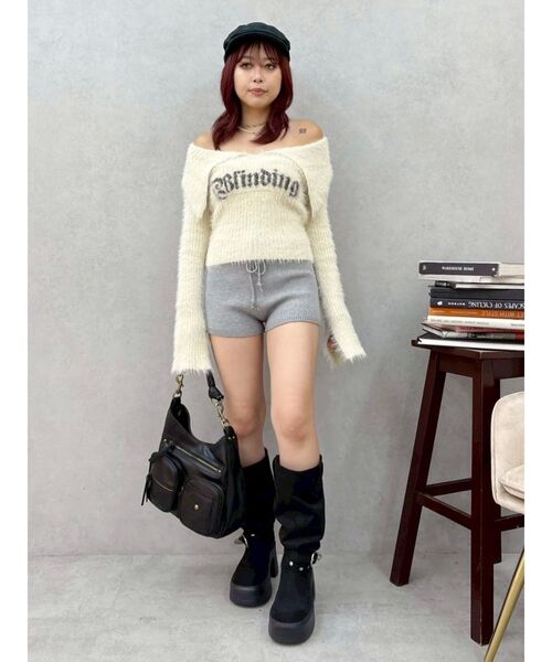 EVRIS（エヴリス）の「ラメロゴシャギーオフショルニットトップス（ニット/セーター・レディース・ピンク/ホワイト/ブラック・FREE）」の12枚目の写真