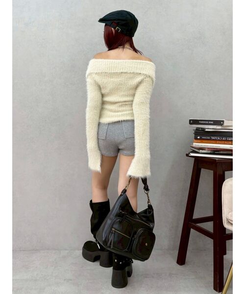 EVRIS（エヴリス）の「ラメロゴシャギーオフショルニットトップス（ニット/セーター・レディース・ピンク/ホワイト/ブラック・FREE）」の15枚目の写真