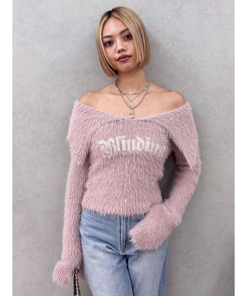 EVRIS（エヴリス）の「ラメロゴシャギーオフショルニットトップス（ニット/セーター・レディース・ピンク/ホワイト/ブラック・FREE）」の16枚目の写真