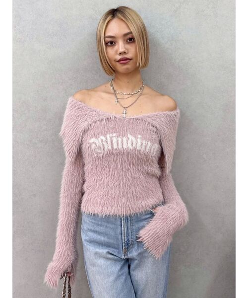 EVRIS（エヴリス）の「ラメロゴシャギーオフショルニットトップス（ニット/セーター・レディース・ピンク/ホワイト/ブラック・FREE）」の17枚目の写真