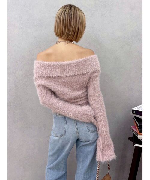 EVRIS（エヴリス）の「ラメロゴシャギーオフショルニットトップス（ニット/セーター・レディース・ピンク/ホワイト/ブラック・FREE）」の19枚目の写真