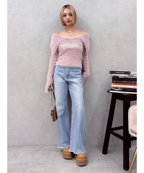 EVRIS（エヴリス）の「ラメロゴシャギーオフショルニットトップス（ニット/セーター・レディース・ピンク/ホワイト/ブラック・FREE）」の20枚目の写真