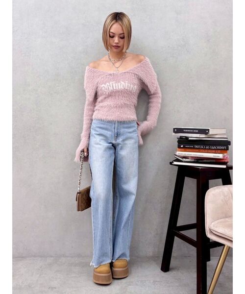 EVRIS（エヴリス）の「ラメロゴシャギーオフショルニットトップス（ニット/セーター・レディース・ピンク/ホワイト/ブラック・FREE）」の22枚目の写真