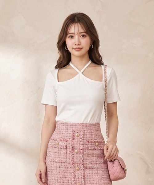 DIP IN CHOCOLATE(ディップインチョコレート)の「クロスデザインショルダートップス【DIP IN CHOCOLATE】(Tシャツ/カットソー・レディース・ベージュ/ホワイト/ブラック・F)」の2枚目の写真