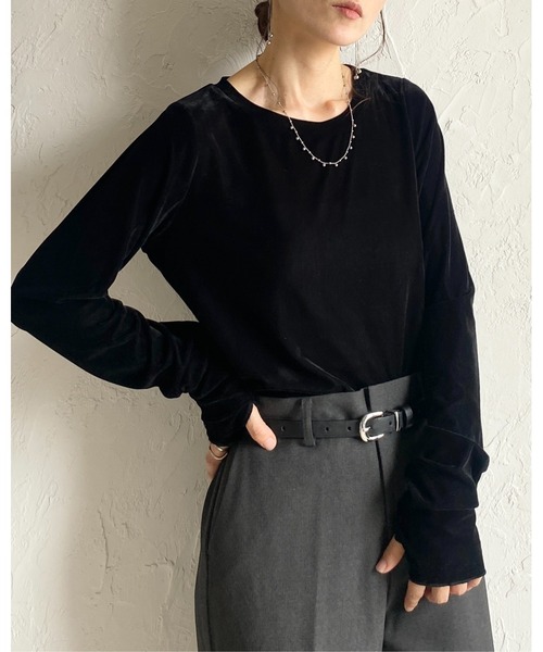 セール】指穴あき長袖サムホールシアーベロアトップス（Tシャツ